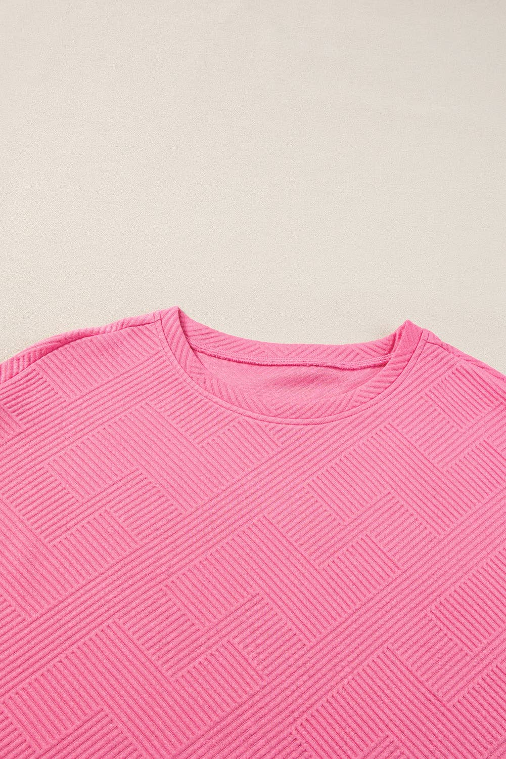 Solid Textured T-Shirt and Drawstring Pants Set: Strawberry Pink / XL