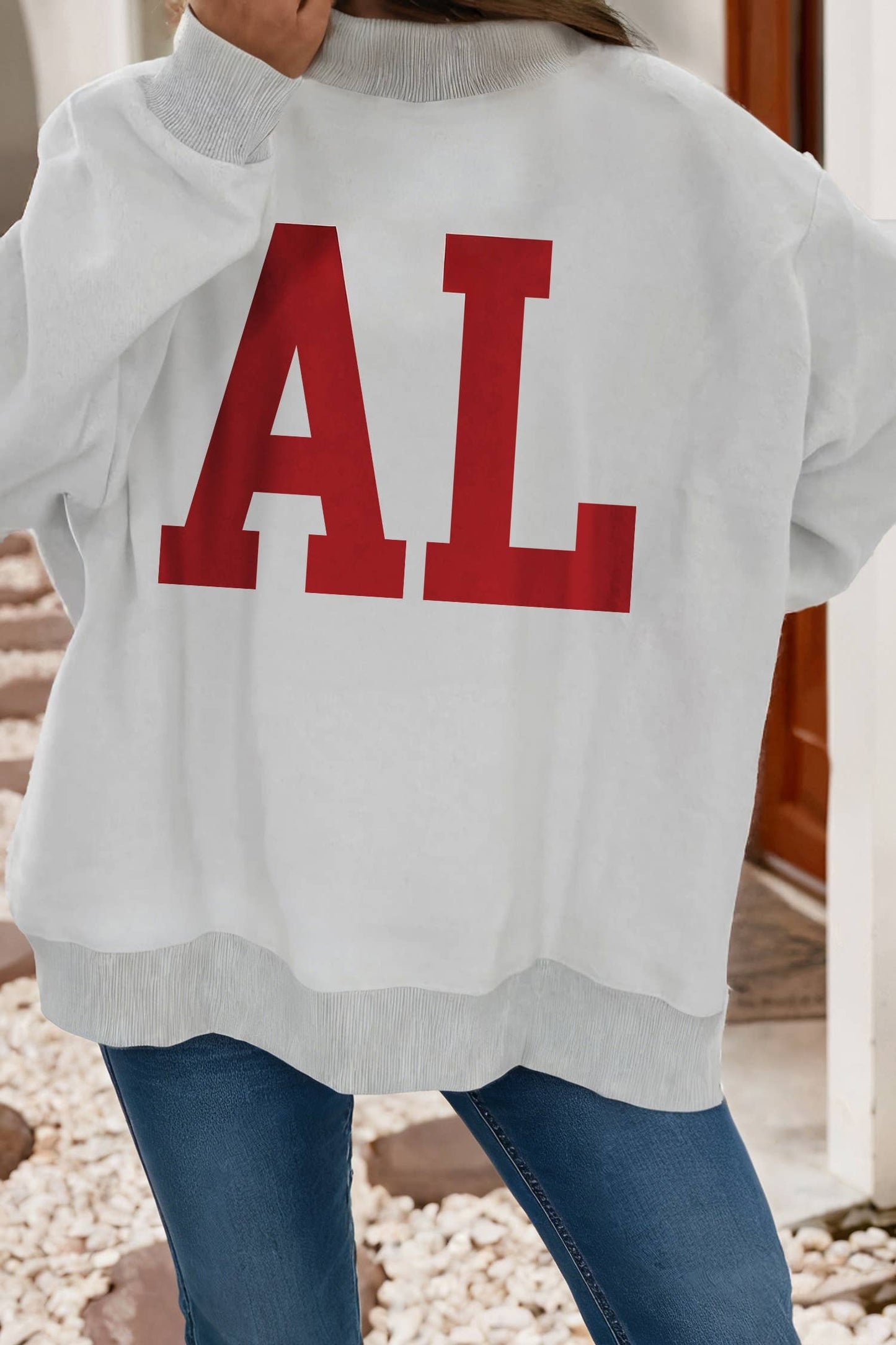 Reversible Alabama Printed Ribbed Patchwork Mock Neck Sweatshirt