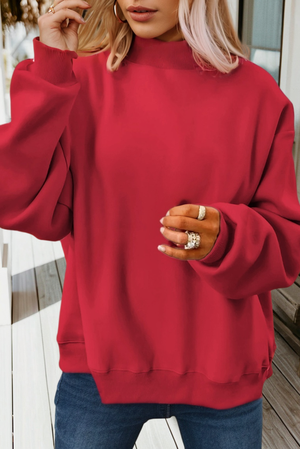 66 Game Day Reversible Mock Neck Sweatshirt (S-4X): Black / Missy / S