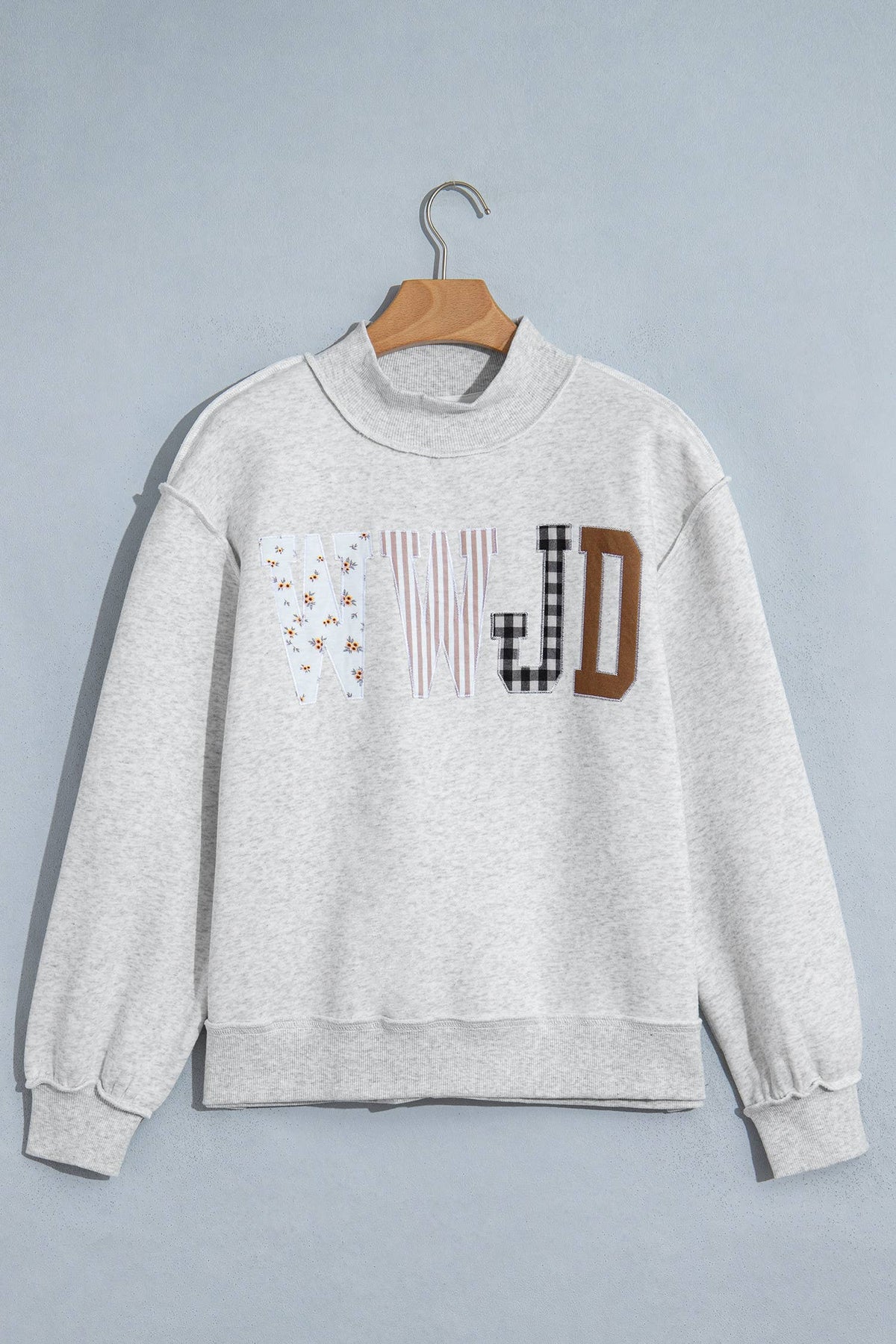 66 Plus Size WWJD Embroidered Mock Neck Sweatshirt (S-4X): Gray / M