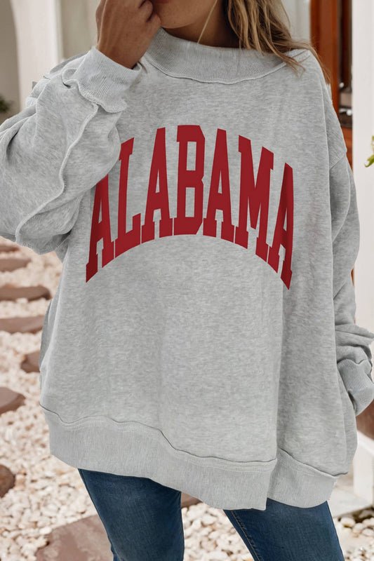 Reversible Alabama Printed Ribbed Patchwork Mock Neck Sweatshirt