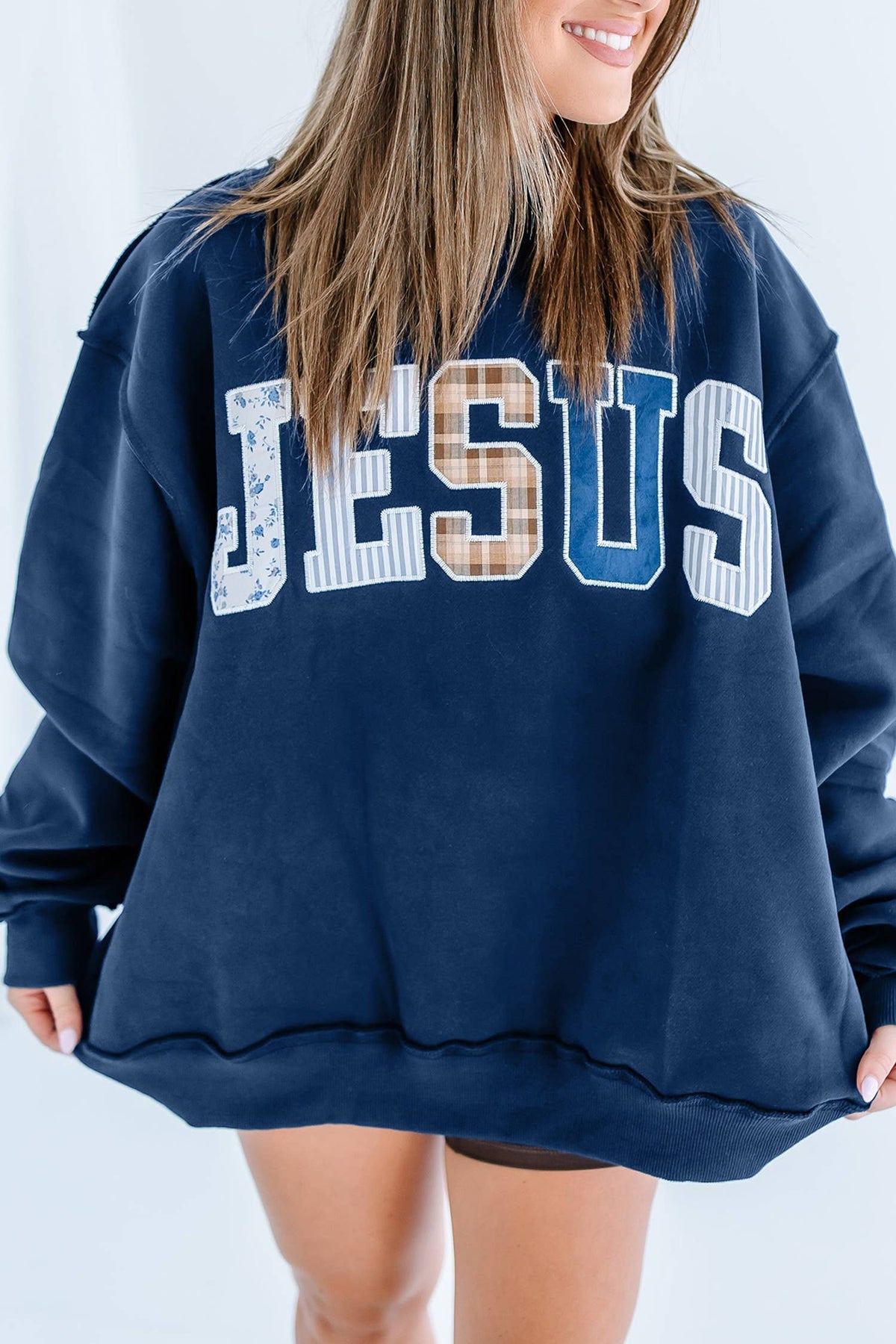 66 Plus Size WWJD Embroidered Mock Neck Sweatshirt (S-4X): Gray / S