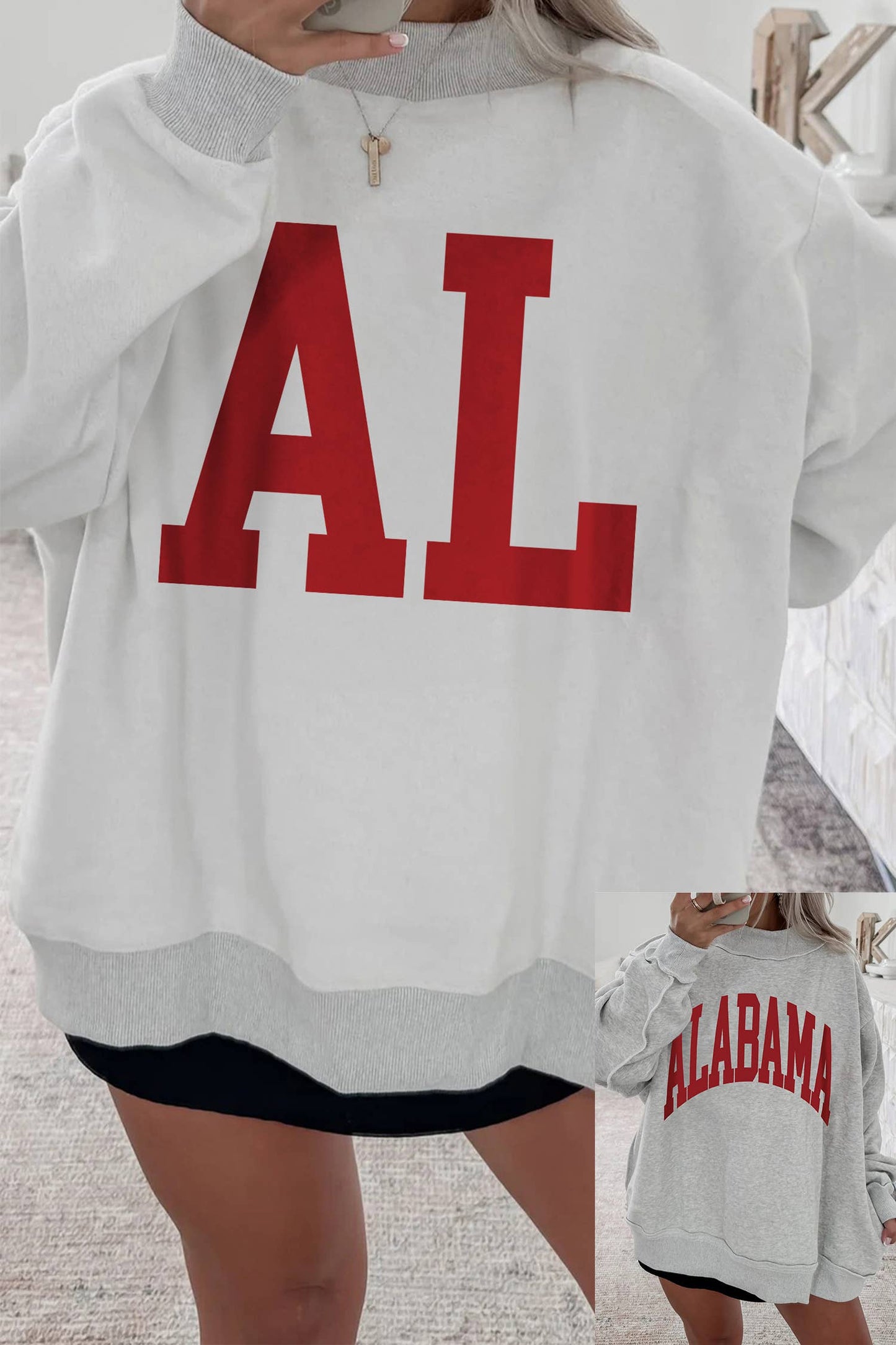 Reversible Alabama Printed Ribbed Patchwork Mock Neck Sweatshirt