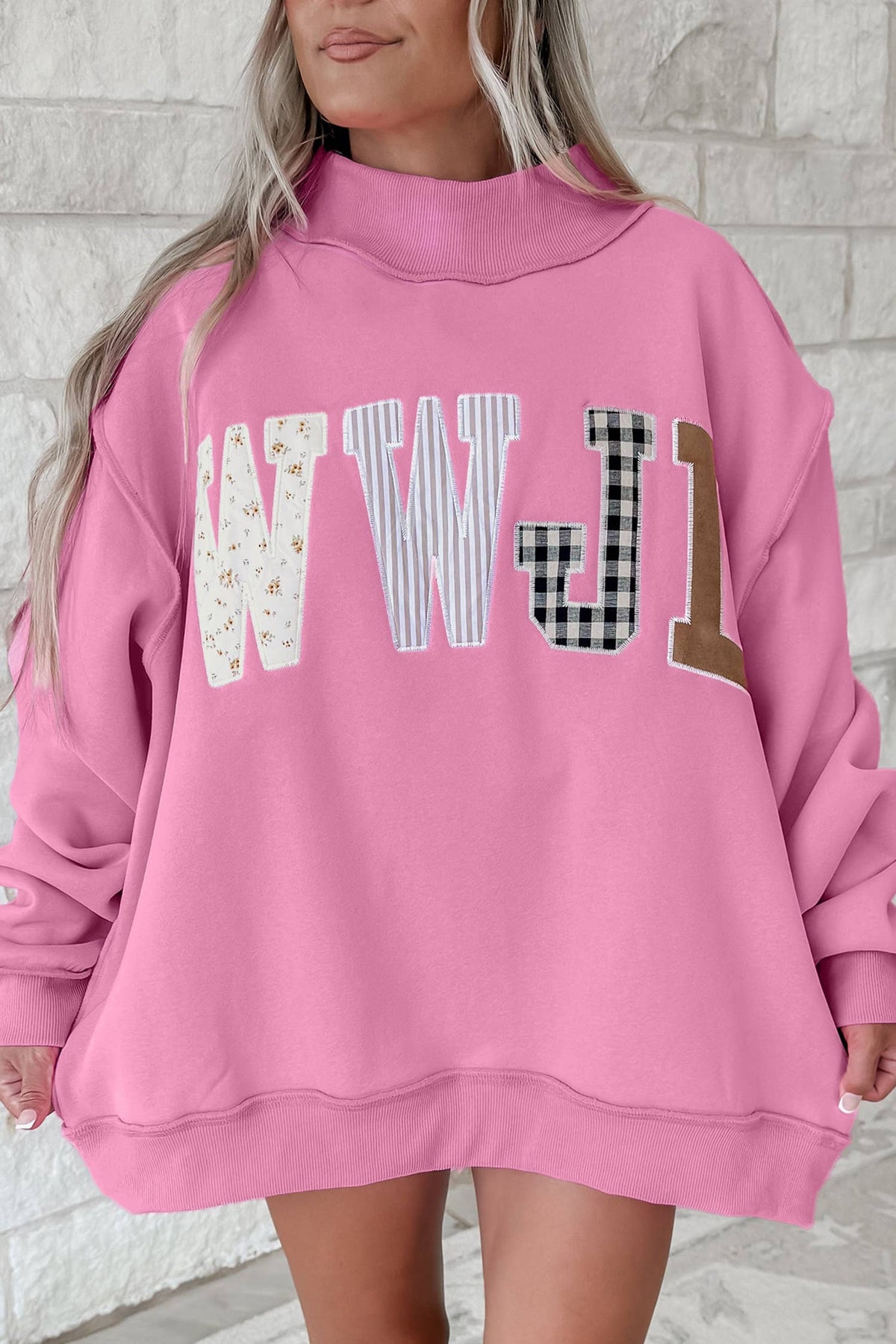 66 Plus Size WWJD Embroidered Mock Neck Sweatshirt (S-4X): Gray / M
