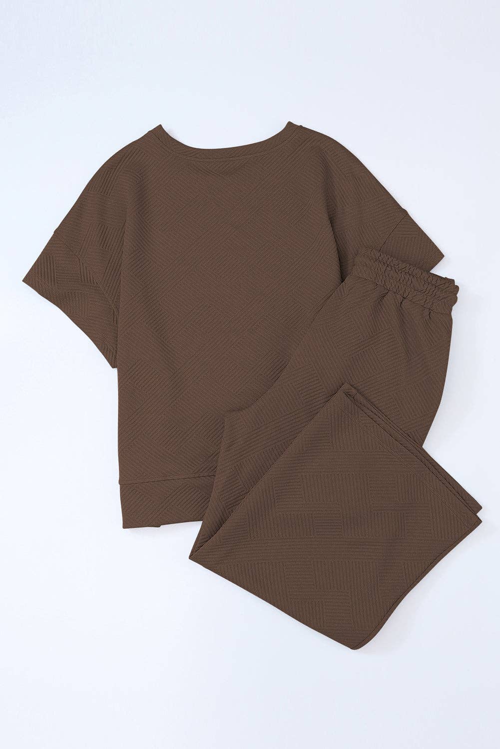 Solid Textured T-Shirt and Drawstring Pants Set: Strawberry Pink / XL