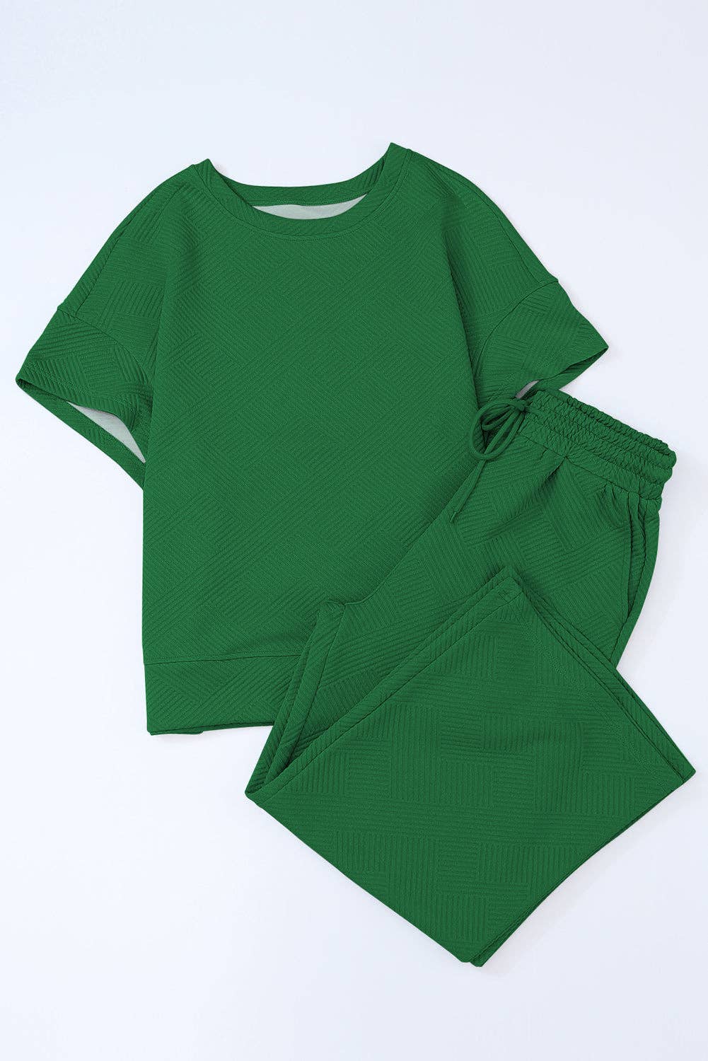 Solid Textured T-Shirt and Drawstring Pants Set: Strawberry Pink / XL